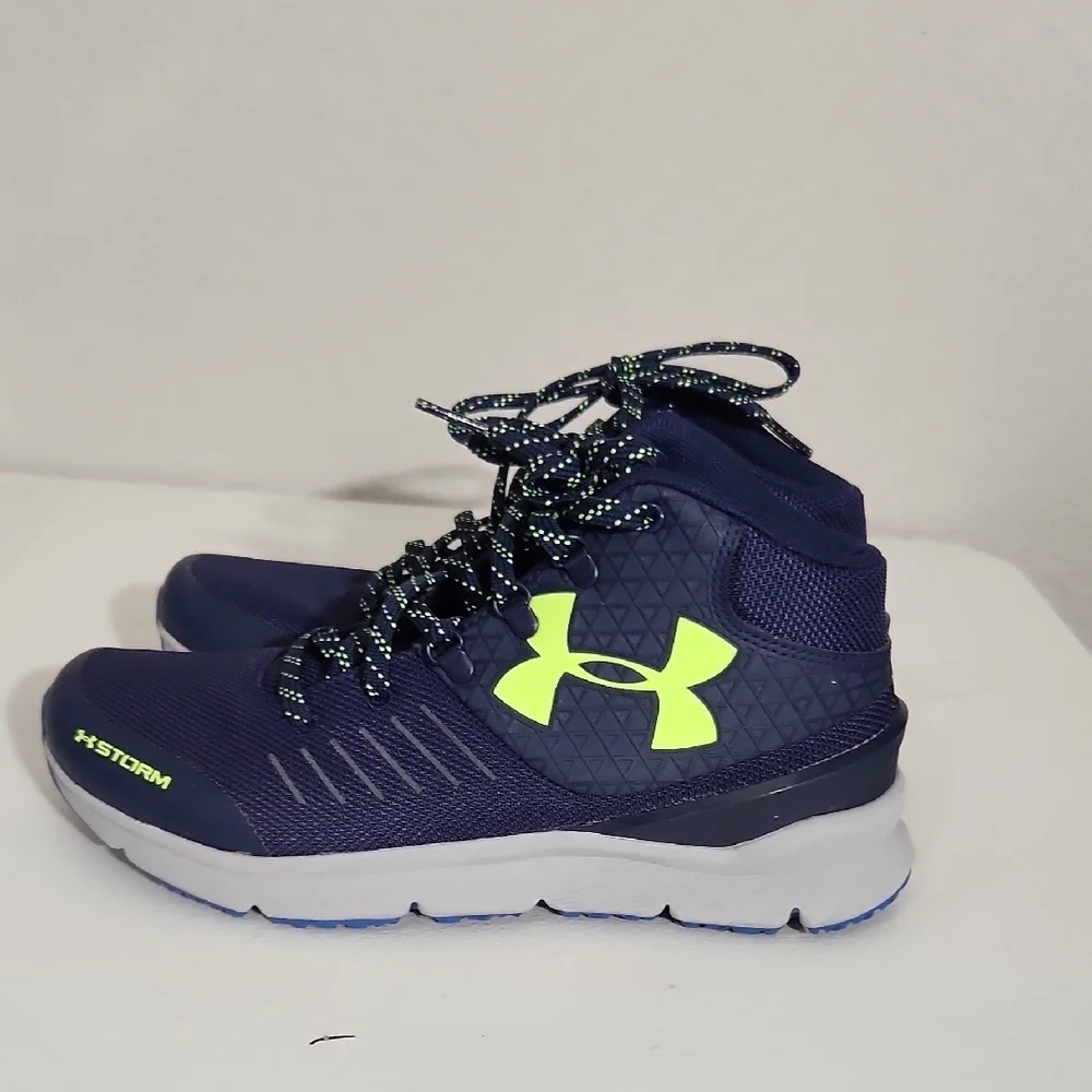 Under Armour Storm Sneakers High-Top Shoes Size 5Y Blue Green Gray